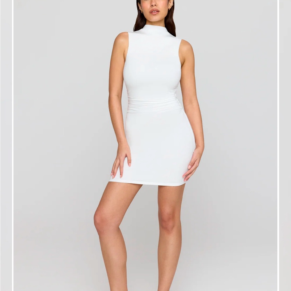 Tala 365 Ruched Side Mock Neck Mini Dress - Coconut Milk